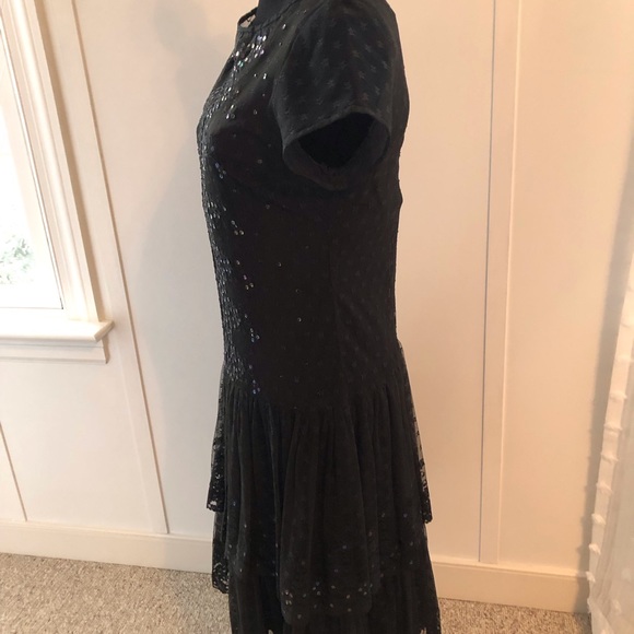 Black Lace Sequin 1920’s Downton Abbey Slip Dress with Lace Overlay. 8 Medium - Picture 9 of 12